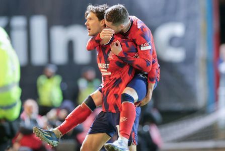 Sam Lammers celebrates scoring against Dundee