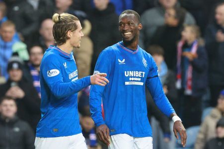 Abdallah Sima (right) celebrates scoring against Kilmarnock