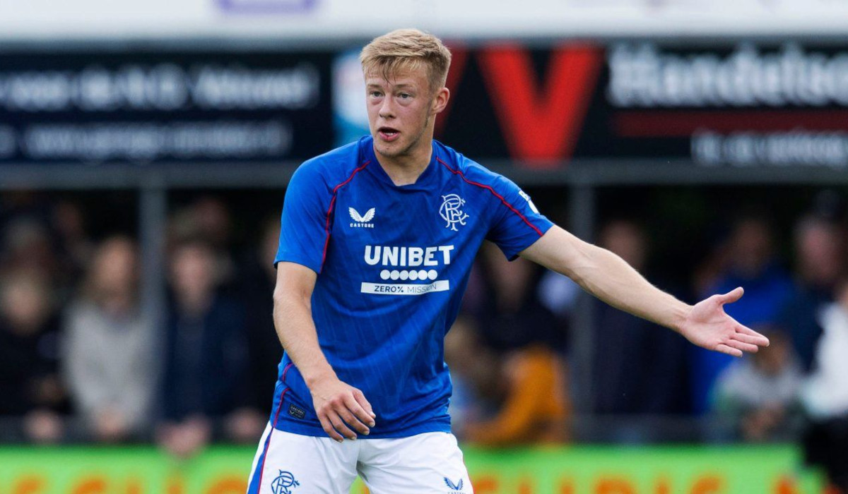 Connor Barron signals to a team mate about where he wants to receive the ball while playing for Rangers.