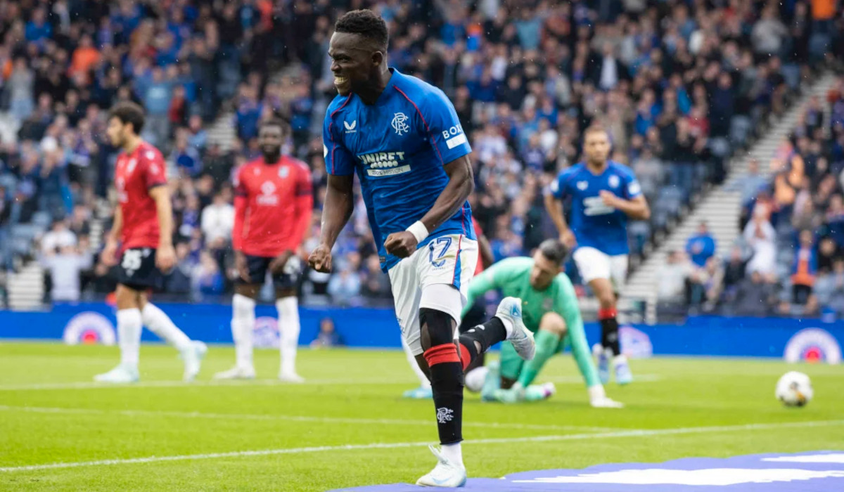 Rabbi Matondo celebrates scoring his second goal while playing against Ross County in the Scottish Premiership on 24th August 2024